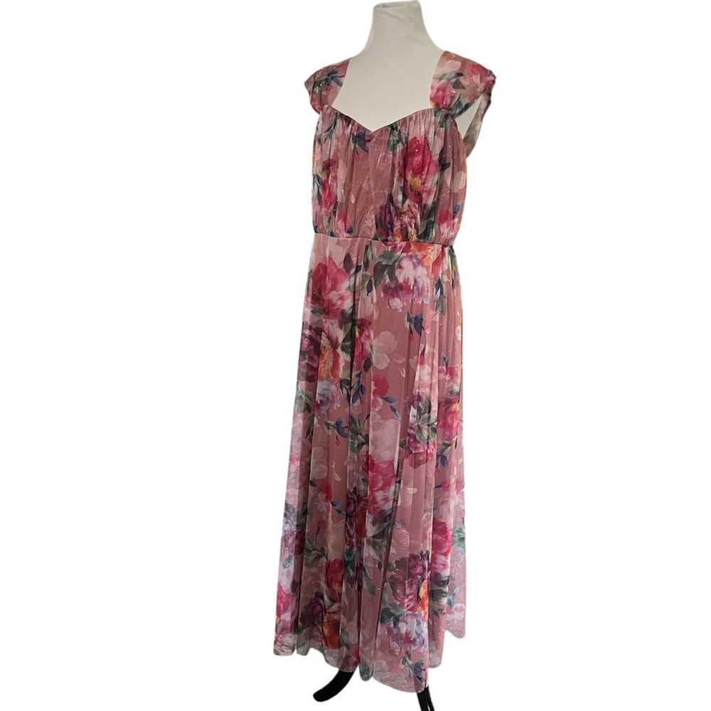 Candalite Women Glitter Tulle Floral Maxi Dress XL Petite Pink Fairy Feminine